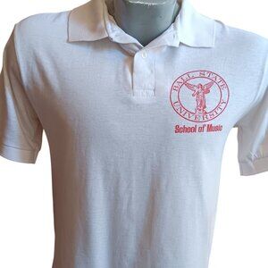 Vintage Mens Polo Shirt Medium Single stitch 80s WHITE BALL STATE UNIVERSITY